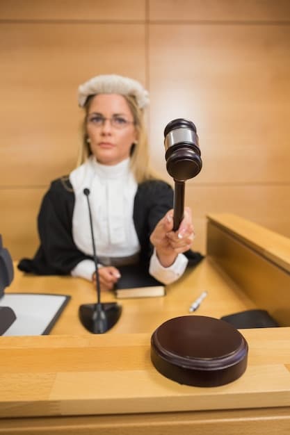 A judge in a courtroom, listening attentively to a defendant during a sentencing hearing, symbolizing the judicial discretion in sentencing reform.