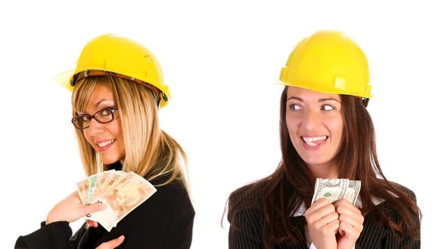 A split image showing, on one side, a smiling low-wage worker holding a paycheck, and on the other side, a small business owner looking concerned while reviewing financial statements. The image symbolizes the dual impact of minimum wage increases.