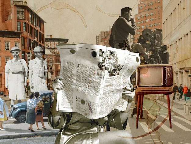 A collage of historical newspaper headlines and photographs depicting key moments in the history of gun control legislation in the United States, such as the passage of the National Firearms Act and landmark Supreme Court cases related to the Second Amendment.