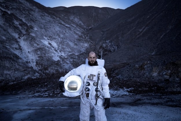 A concept image of a lunar base with astronauts conducting research, highlighting the potential for long-term human presence on the Moon and scientific discovery.
