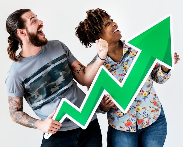 A split image showing a diverse group of people working and smiling, contrasting with a graph trending upwards, symbolizing economic growth and opportunity.
