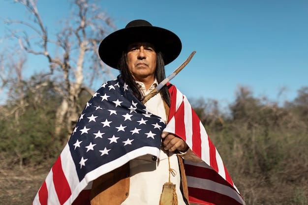 A Native American elder casting a ballot with a determined expression, against the backdrop of a tribal flag. The image highlights the importance of voting rights in Native American communities.
