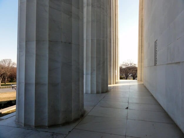 A photograph of the Supreme Court building in Washington, D.C., emphasizing its imposing architecture and the gravitas of its role in shaping American law. The sky is clear, suggesting a sense of clarity and importance.