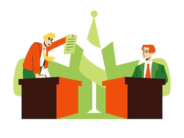 A split image showing a politician shaking hands with a donor on one side and a courtroom scene on the other, illustrating the potential transition from campaign finance to legal consequences.